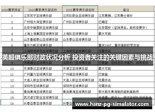 英超俱乐部财政状况分析 投资者关注的关键因素与挑战 英超俱乐部财政状况分析 投资者关注的关键因素与挑战